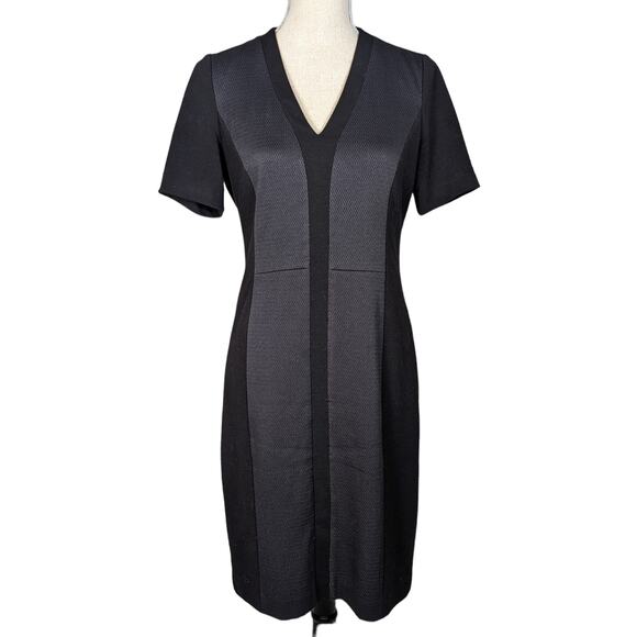 Tahari V-neck Short Sleeve Sheath Dress Black and Gray Size 8 - Picture 1 of 16